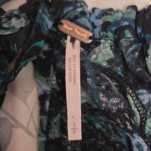 Free People Dance Til' Dawn Green Black Floral Romper Size Small - Picture 7 of 7